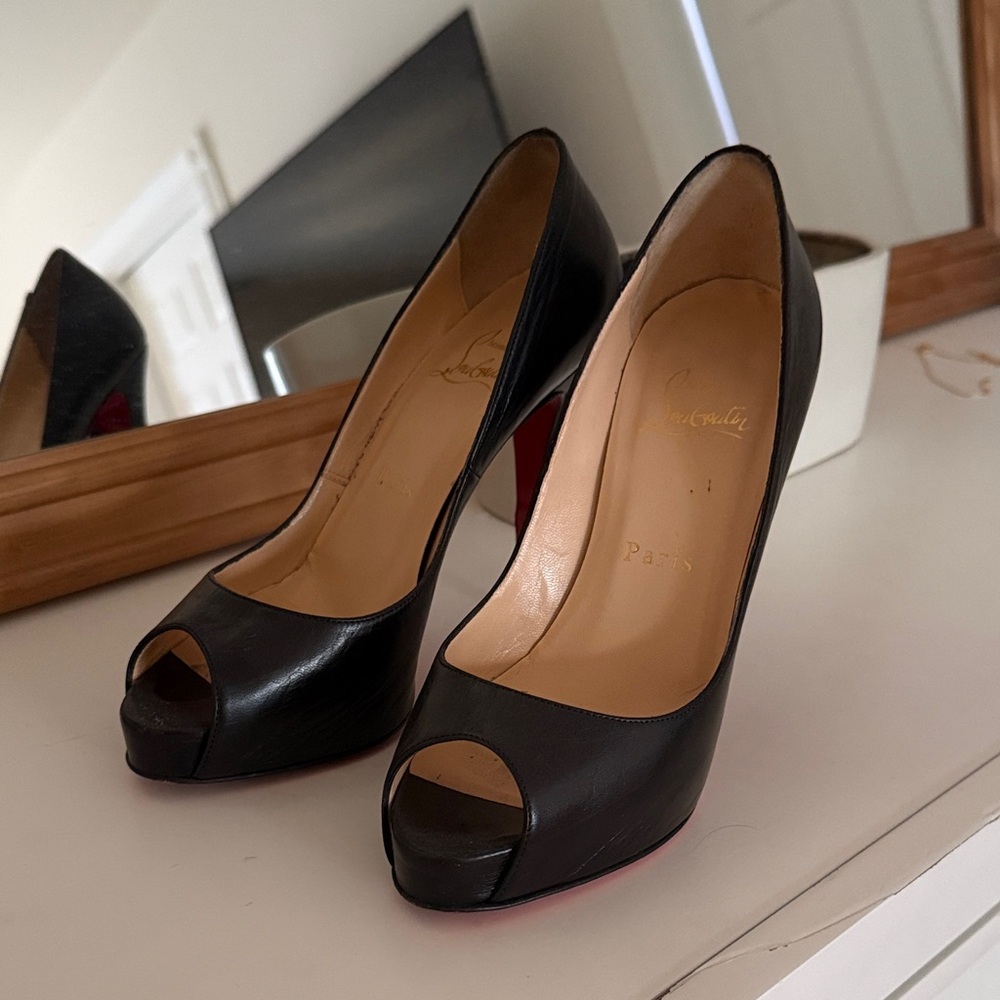 Christian Louboutin Black Peep-Toe Heels